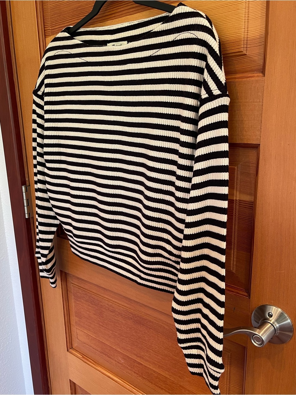 CLOSET CLOSEOUT SALE - MADEWELL Black Cream Striped Knit Boatneck Sweater - NWT - Picture 4 of 11